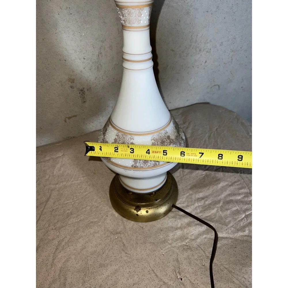 Vintage Leviton Porcelain Lamp Brass Patina White Gold Floral Glamour Style